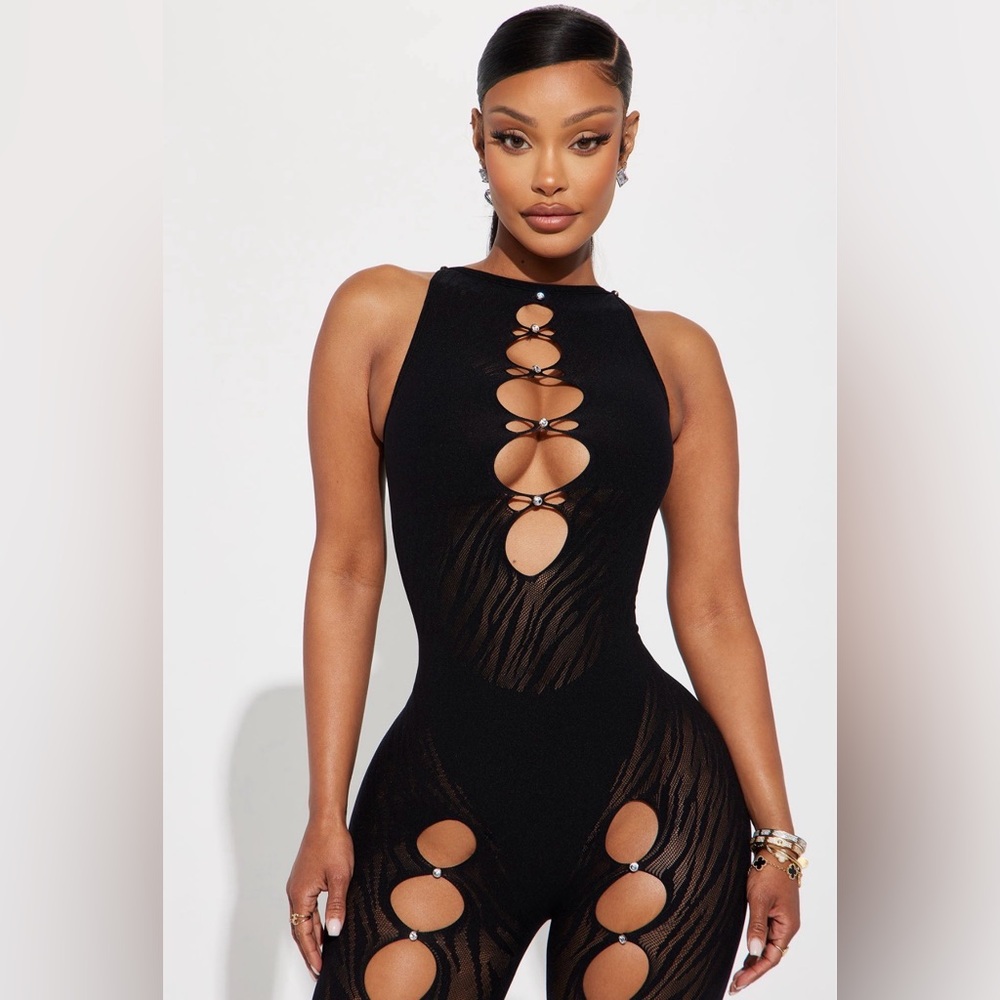 Fashion Nova Black Cutout Sheer Jumpsuit